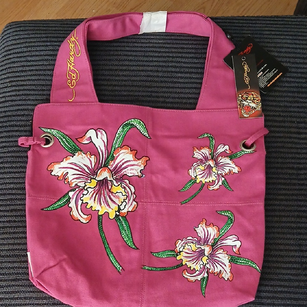 Ed Hardy Pink Orchid Tote Bag